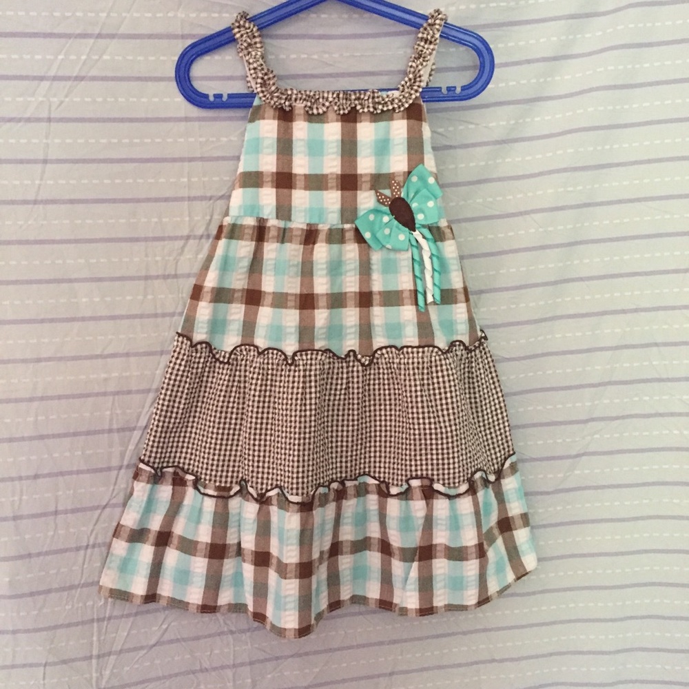 Brown White and Blue Checkered Children’s Dress 🎀